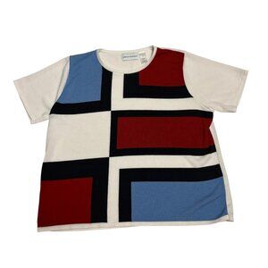 Alfred Dunner Women XL Short Sleeve Top Geometric Color Block Red Blue White
